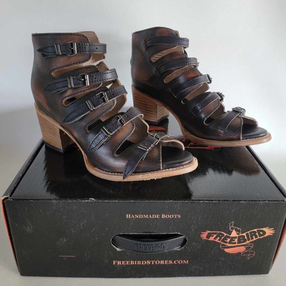 Freebird Quinn Leather Booties / Sandals ~ US Women's 9 ~ Color Black  + Box